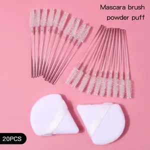 20PCS Practical Makeup Tool Set - Transparent Rod Spiral Eyelash Brush, Brow Brush, Curved Eyebrow Makeup Brush + Double-sided Flocked Triangle Makeup Powder Puff, Makeup Brush Kit