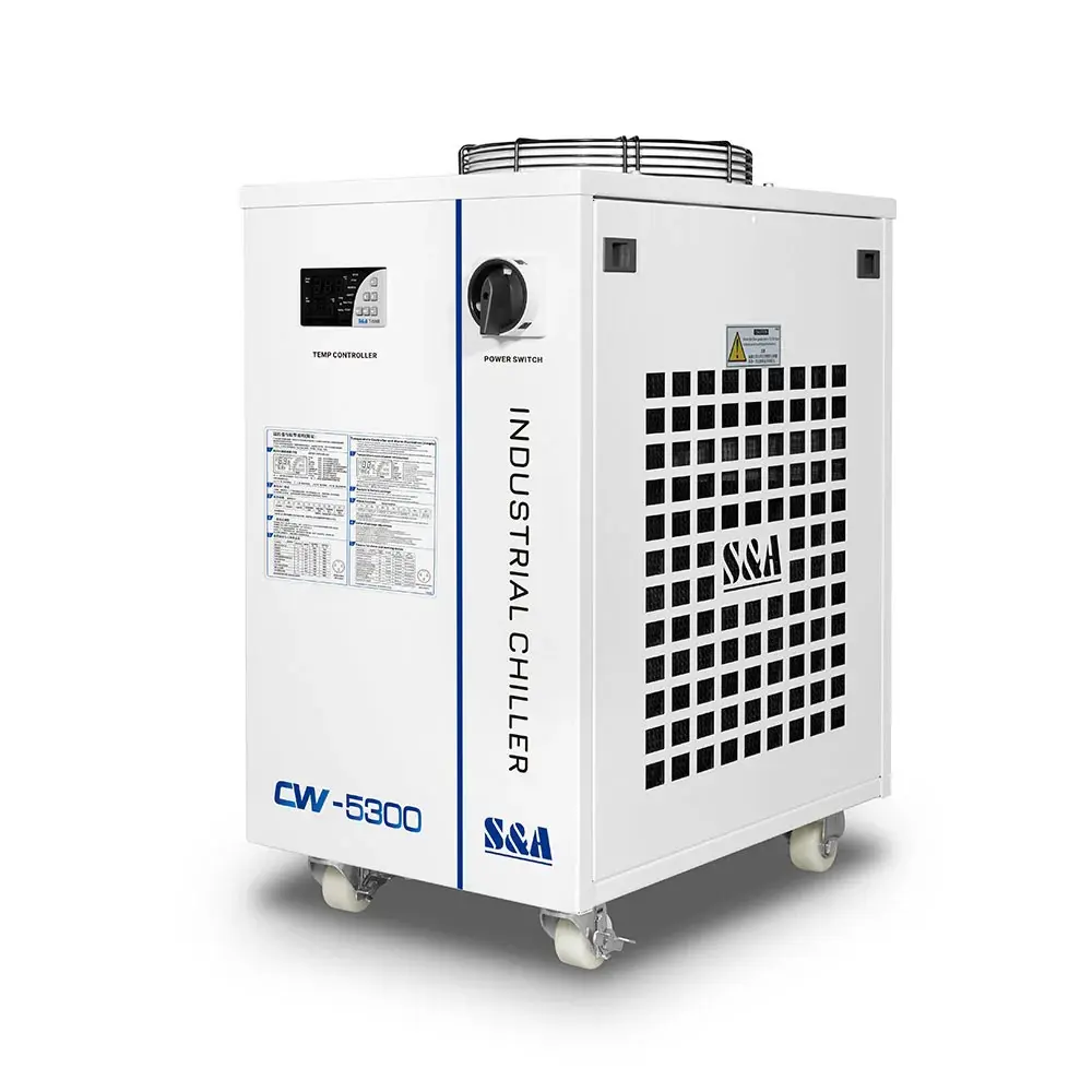 MCWlaser CW-5300 Industrial Water Chiller, ±0.5°C Precision & 75L/min Flow for CO2/UV Lasers. If unsuitable, contact us for other solutions!