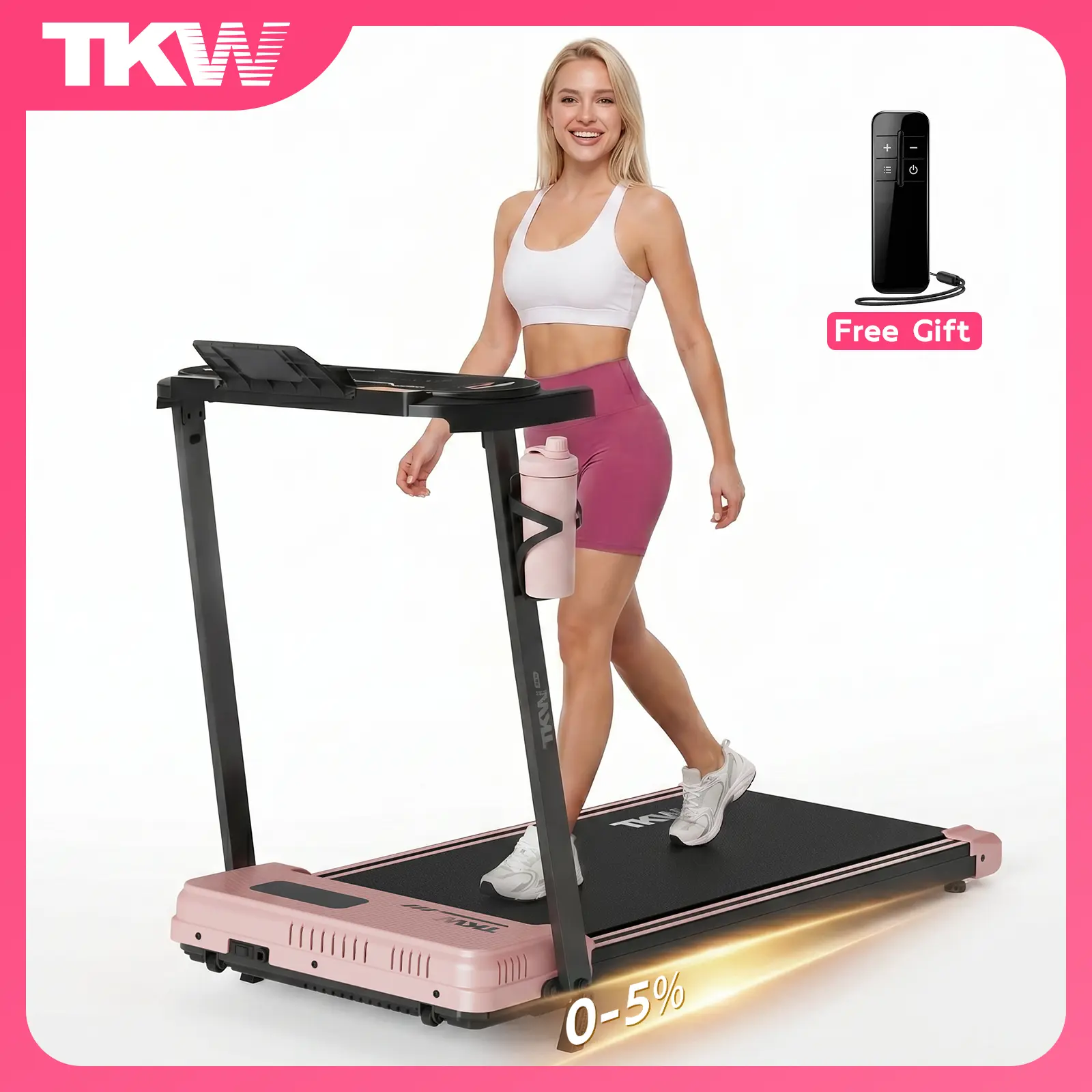 【definitelyjustkevin Only】TKW 3-in-1 Walking pad,Pink Treadmill,Light weight Treadmill, Capacity, RemoteControl & Wheels,VibrationWalking pad