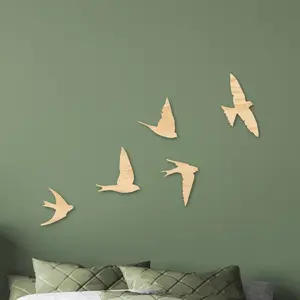 Set of 5 Flock of Birds Wall Art, Nature, Wooden Bird Decor, Housewarming Gift, Relaxing Wall Sticker, Wall Decal, Rustic Home Decor, Farmhouse Style