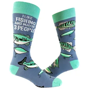 I Like Fishing and Maybe 3 People Socks Funny Hunting Fathers Day Dad Footwear Funny Graphic Socks Comfortable Fitted Spandex Cotton