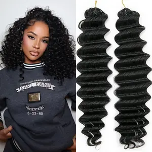 Deep Curly Knotless Pre-Separated Crochet Hair Extensions Human Hair Deep Wave Crochet Hair Natural Black Water Wave Feather Human Hair Extension 14inch-22inch 60g/Bundle