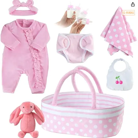 BABESIDE Reborn-Look Baby Doll Clothes and Accessories Set - 17-22 in Fit, Durable, Dot Design, Bassinet, Plush Toy, Washable Parts, Children's Holidays/Birthdays Gift for 4-6 Yr Old Girls