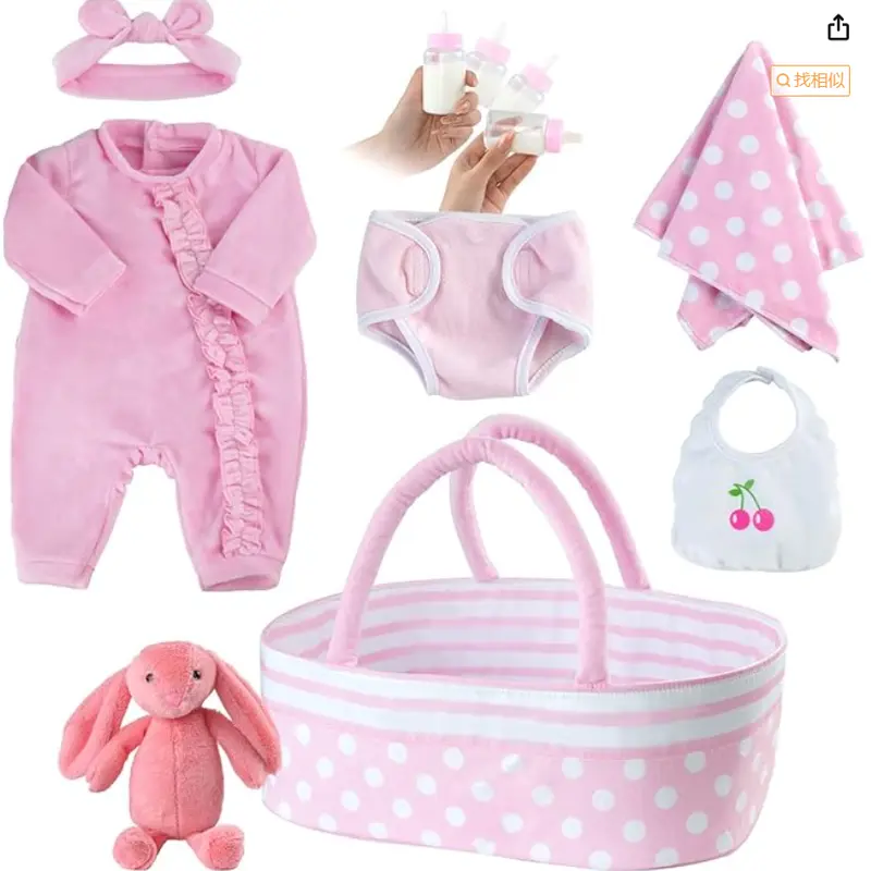 BABESIDE Reborn-Look Baby Doll Clothes and Accessories Set - 17-22 in Fit, Durable, Dot Design, Bassinet, Plush Toy, Washable Parts, Children's Holidays/Birthdays Gift for 4-6 Yr Old Girls