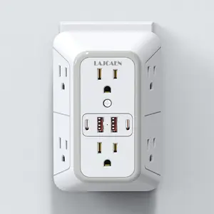 Multi Plug Outlet Surge Protector - 6 AC Outlets & 4 USB Ports (2 USB C) | 3-Sided Power Strip with Wide Spaced Sockets for Home, Office, Travel