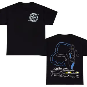 Drag Life Foxbody Mustang Neon Girl T-Shirt – Retro Street Racing Graphic Tee, Classic Ford Foxbody Muscle Car Shirt, Night Drive Aesthetic Streetwear for Men & Women, Car Enthusiast Gift