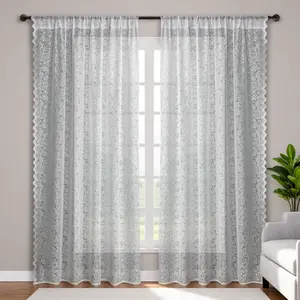 2-piece leaf-patterned window screen, rod-mounted, easy to install, semi-transparent, protects privacy, rustic farmhouse style, suitable for living rooms and bedrooms, lightweight drape-style window screen