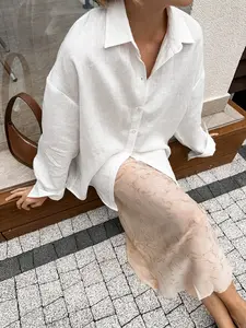 Women's Elegant Comfortable Loose Fit Solid Color Fashion Top, Button Up Blouse, Vacation Shirt
