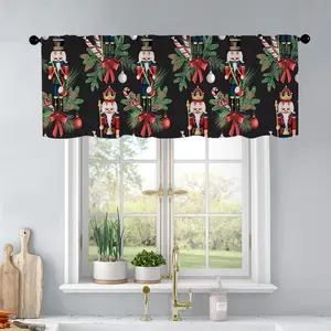 1pc Christmas and New Year printed kitchen curtains Nutcracker, fir branch, cone, candy and curtains valance window treatment living room bedroom home decor 54 x 18 inch