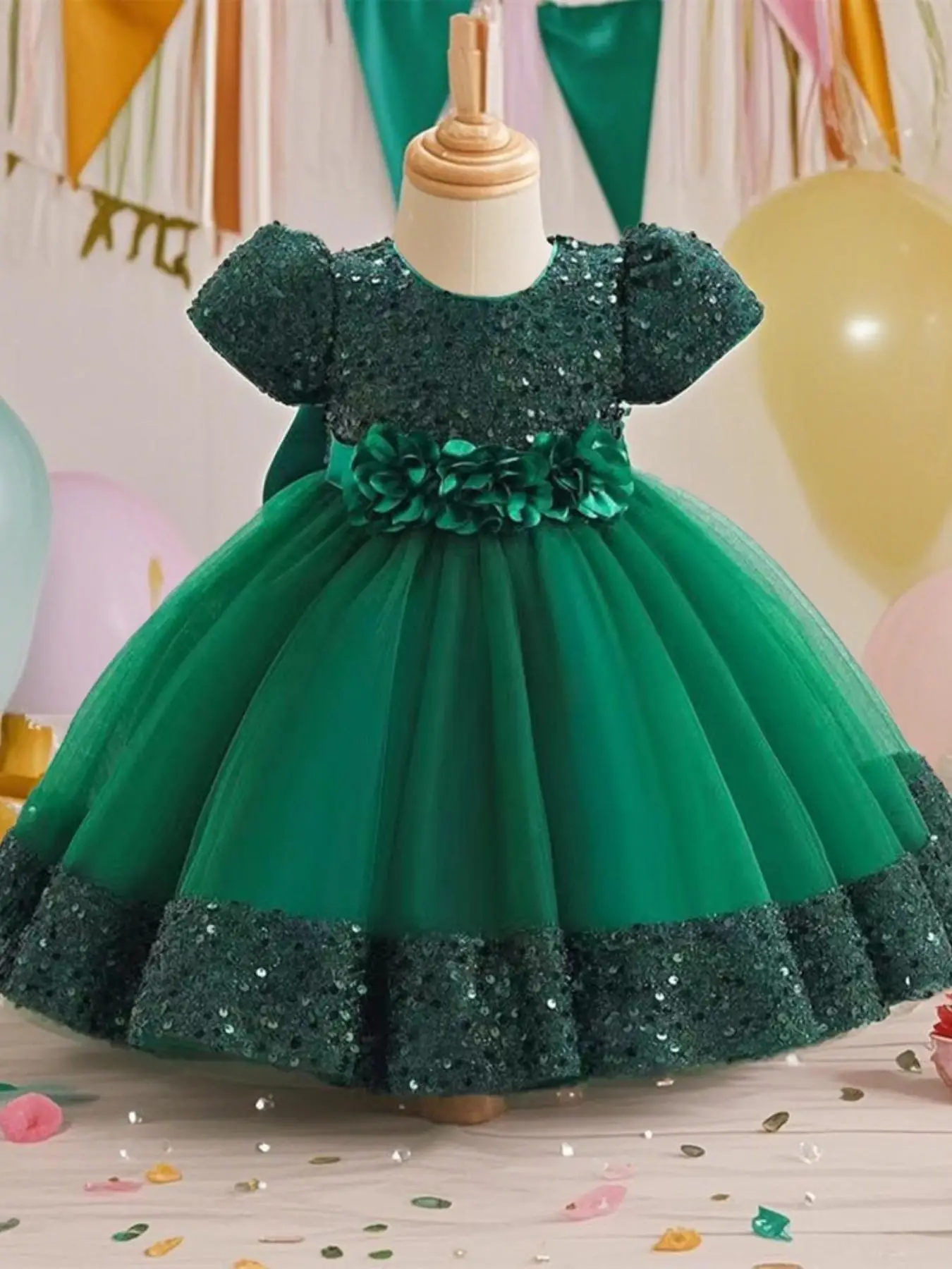 Toddler Girl's Glitter Sequin Decor Party Dress, Cute Princess Dress for Party Performance Wedding Guest, Kids Clothes for All Seasons