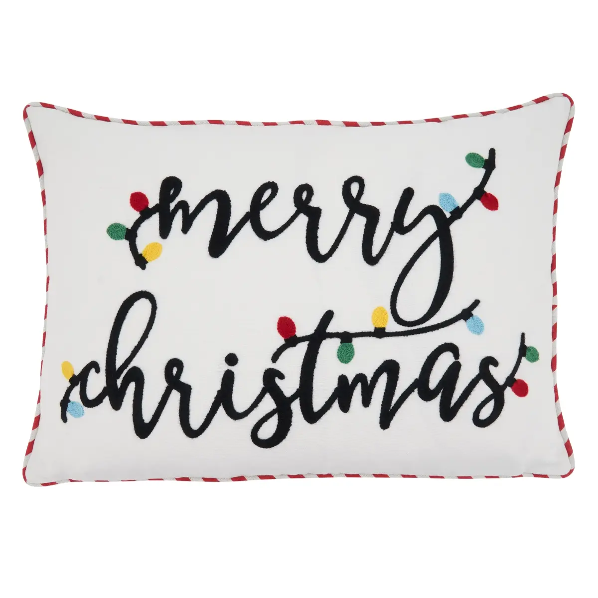 SARO 5511.W1420BP Warm & Cozy Standard Pillow, 14x20 in. Oblong White Merry Christmas Design Throw Pillow with Poly Filling, Warm & Cozy Standard Pillows
