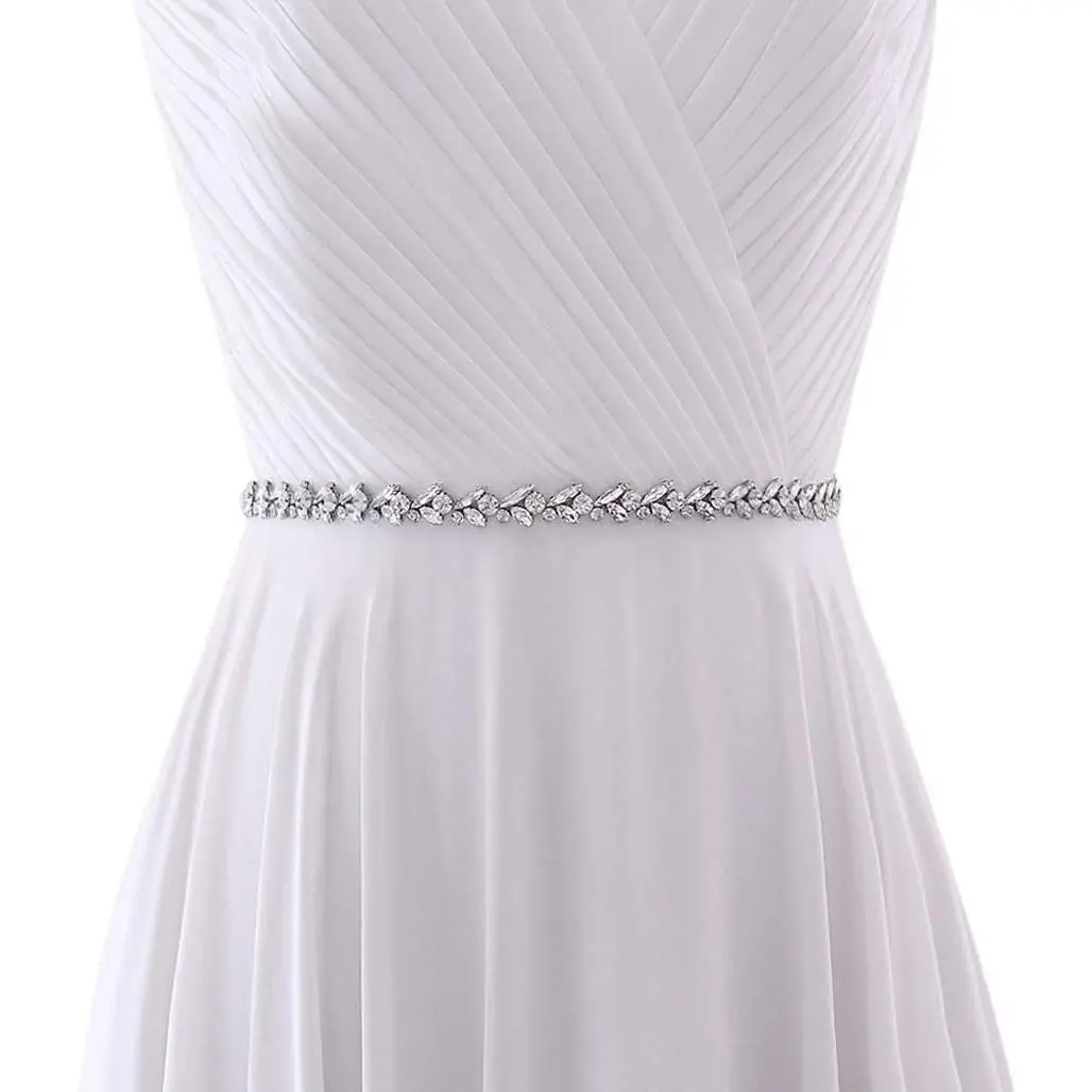 Rhinestone Thin Bridal Belt Wedding Dress Belt Handmade Sash for Bride and Bridesmaid