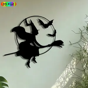 1pc Witch on Broomstick Metal Wall Art, Moonlit Witch Statue Mural, Intricate Craftsmanship, Artistic Metalwork, Perfect for Halloween, Housewarming Decor, Perfect for Living Room Patio Wall Gothic Decor, Ideal Gift for Gothic Decor Enthusiasts.