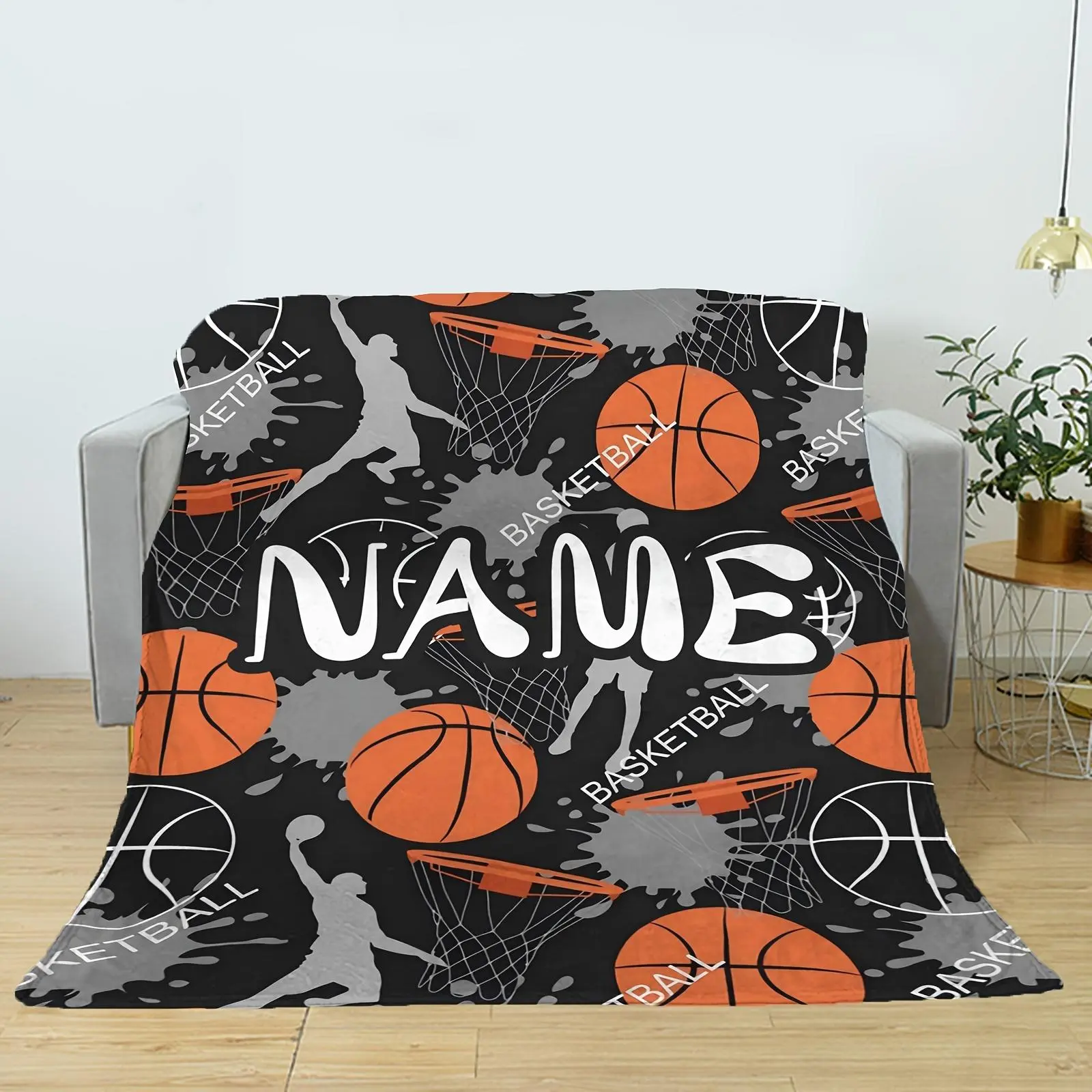 Personalized Name Custom Basketball Themed Plush Flannel Fleece Blanket - Wrinkle Resistant, Soft Warm Bedding for Adults, Christmas/Thanksgiving Gift for Grandparents, Sofa Bedroom Home Decor (59.06x78.74in)