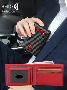 Men's Slim Fit RFID Blocking Microfiber Leather Wallet, Large Capacity Design, 9 Credit Card Slots, Business Style, All Seasons Use