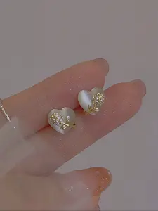 Elegant Cat Eye Stone Flower Design Zircon Earrings for Women, Stud Earring Jewelry, Daily Commute Date Wear, Perfect Holiday Surprise Gift