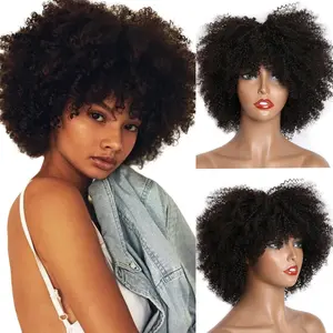 【DealsForYouDays】Afro Kinky Curly Wigs Human Hair Wear And Go Glueless Wigs 10Inches Short Kinky Curly Wig With Bangs For Women Cosplay Wig Natural Look Bob with 4c  hair  extensions