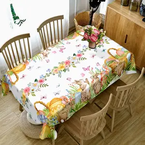 1 piece 2D flat-printed tablecloth, Overlay Table Cover, Easter, Easter bunny, Easter eggs, washable, suitable for kitchen, dining table, restaurant decoration