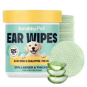 ScrubbyPet Dog Ear Wipes Extra Thick with Aloe & Eucalyptus 125 Count Hypoallergenic Cleaner with Pearl Texture for a Deeper Clean Scrubby Pet - Cleaning