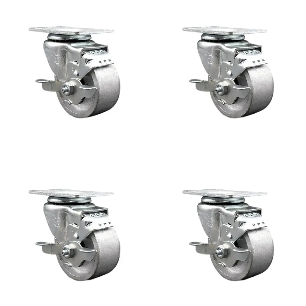 212 MAIN SCC-20S314-SSS-TLB-TP2-4 Lockable Swivel Caster Wheels, 3 in. Semi Steel Cast Iron Wheel, 3.13 x 4.13 in. Overall Top Plate, Set of 4, Lockable Wheels, Swivel Wheels