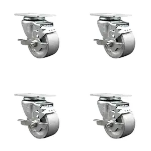 212 MAIN SCC-20S314-SSS-TLB-TP2-4 Lockable Swivel Caster Wheels, 3 in. Semi Steel Cast Iron Wheel, 3.13 x 4.13 in. Overall Top Plate, Set of 4, Lockable Wheels, Swivel Wheels