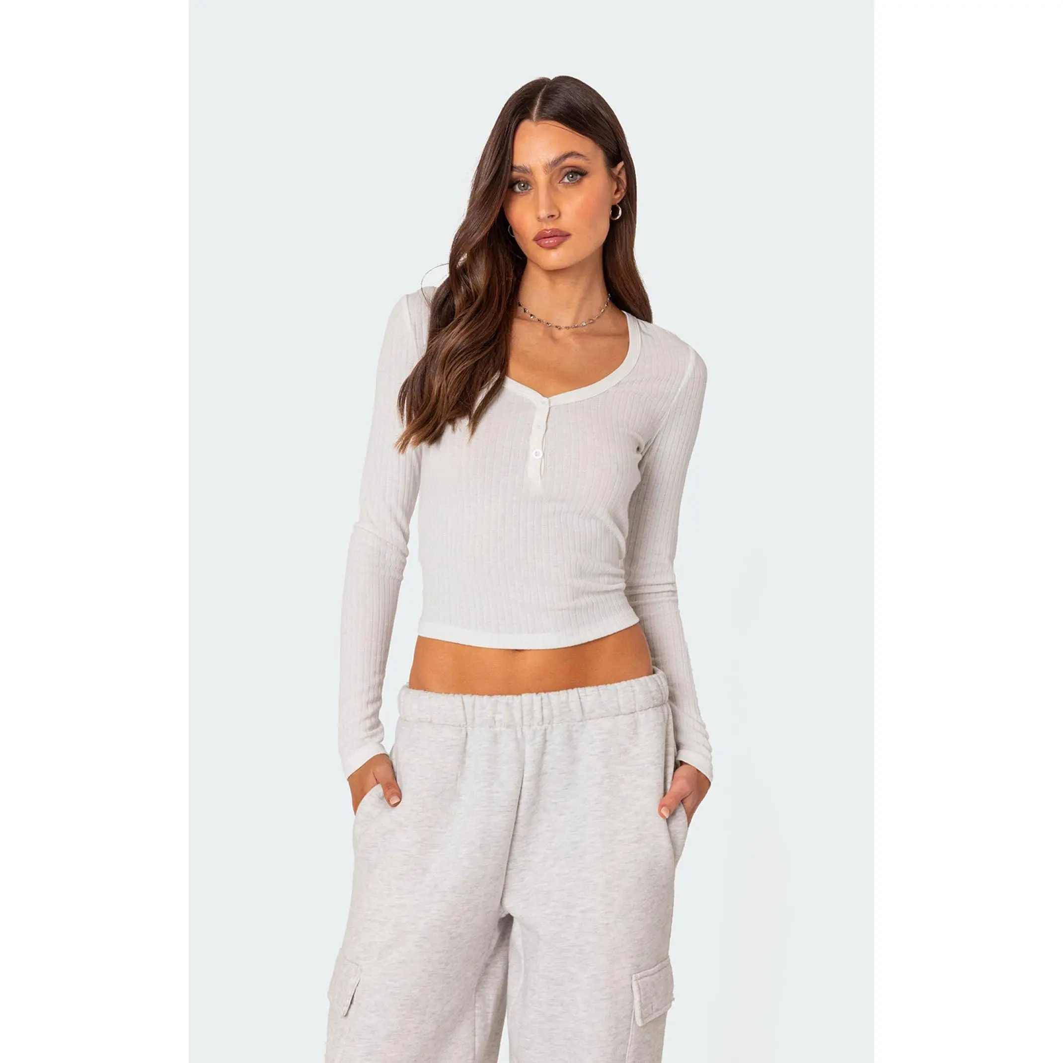 Edikted Women's Noah Pointelle Long Sleeve Top
