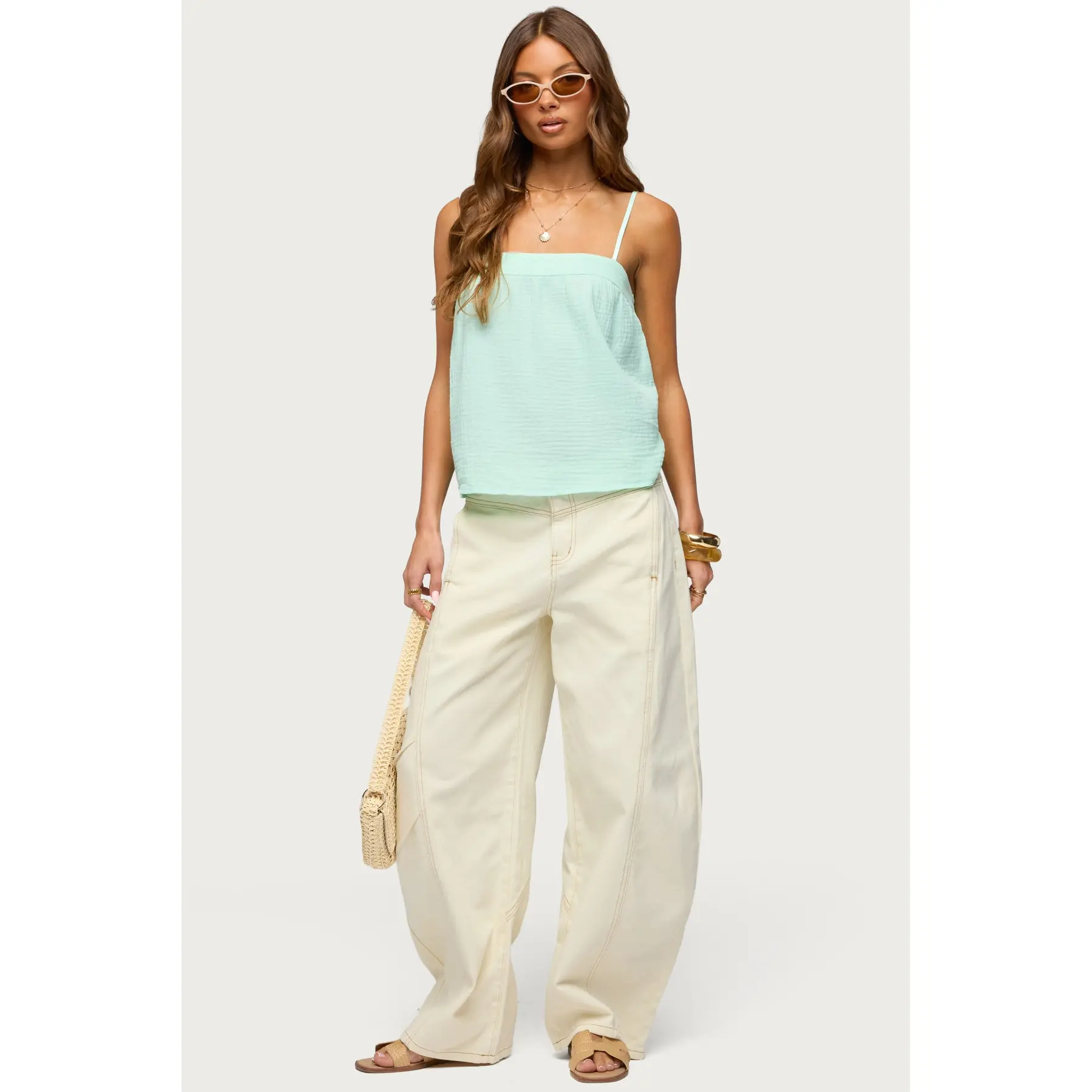 Gili Contrast Stitch Low Rise Barrel Jeans