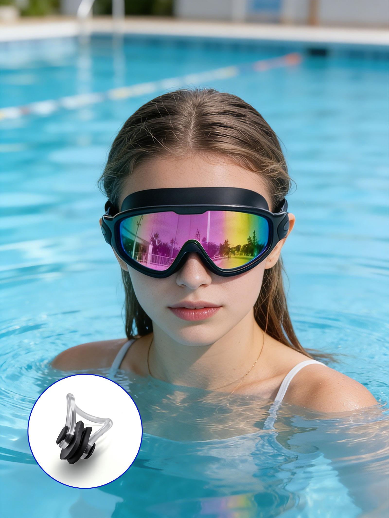 2-Pack Swim Goggles with Nose Clip forAdults and Teens, Leak-Proof Outdoor Swimming Goggles, Comfortable and Stylishfor Pool, Beach and Open Water
