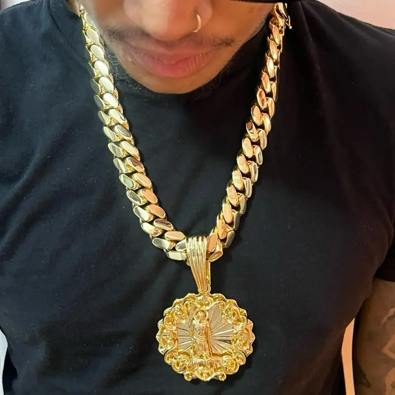 14k 15mm Gold Bonded High Quality Chain and Pendant Set