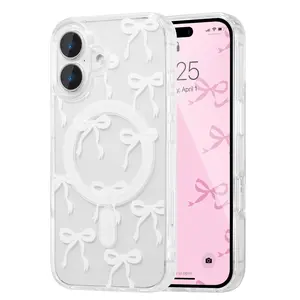 MagSafe Clear Bow Case for iPhone 17, Slim Shockproof Anti-Yellowing Cover, White