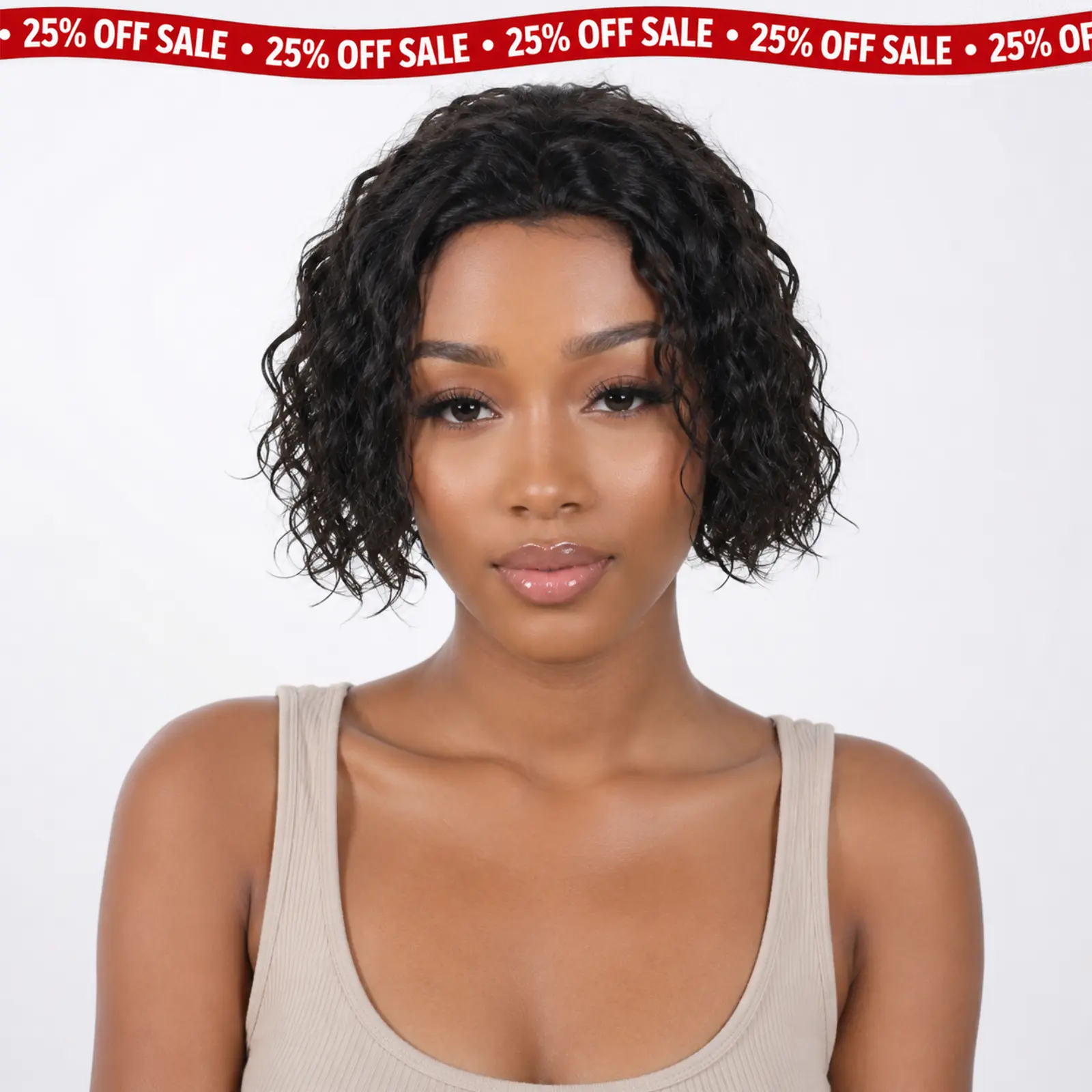 10 Inch Deep Curly Human Hair Bob Half Wig, Glueless Wear & Go, Non-Lace Machine-Made Cap, 100% Brazilian Remy Hair, Natural Black, Natural Color