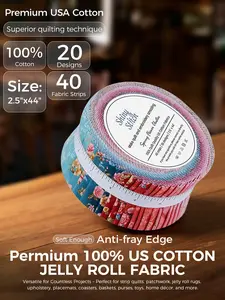 ShinyStitch 100% US Cotton Jelly Roll – 40 Precut Strips 2.5" x 44" – Soft Cotton Fabric for Quilting, Blanket, Upholstery, Home Decor & Sewing