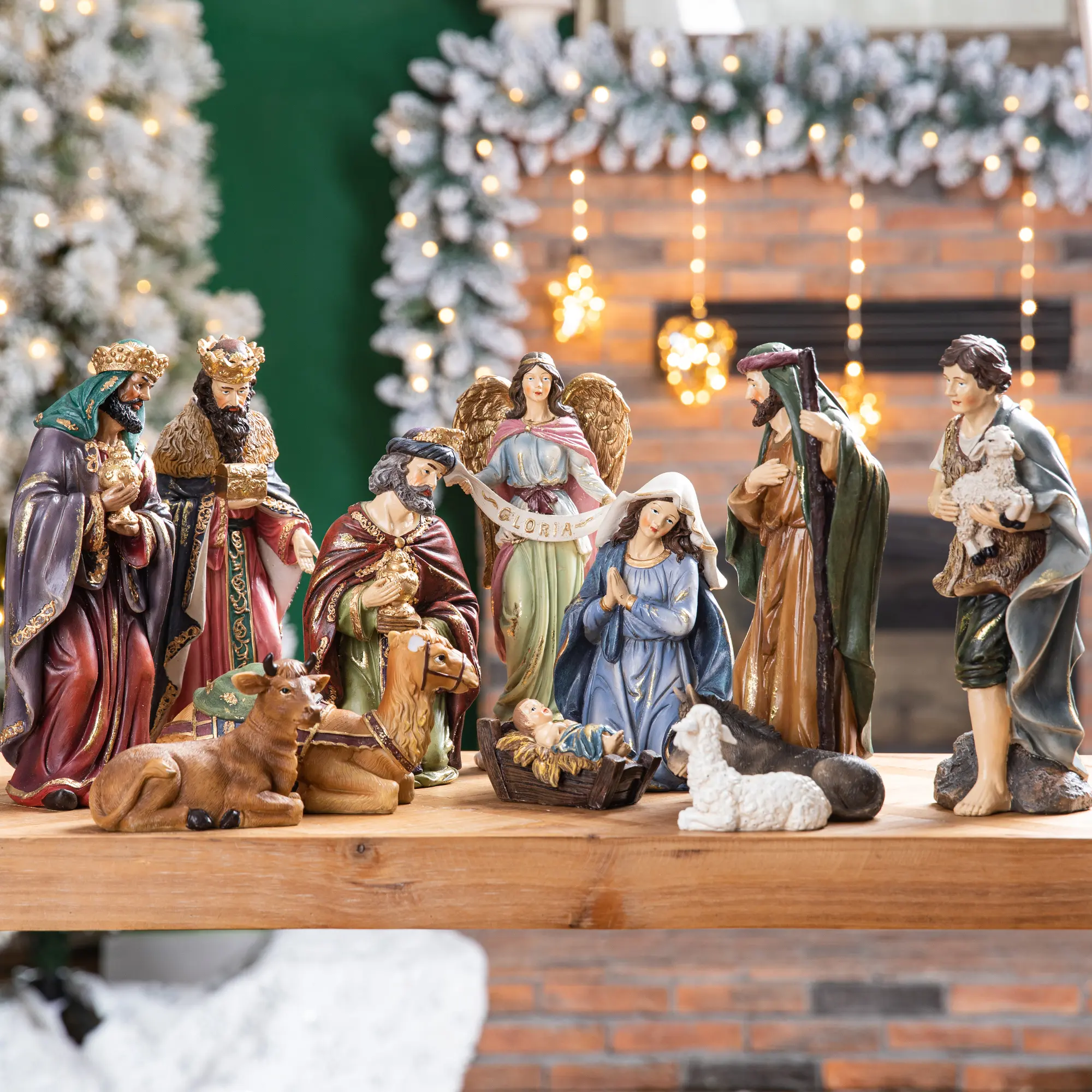 Glitzhome 12pcs Ivory Resin Nativity Figurine Set Glitzhome 12pcs Ivory Resin Nativity Figurine Set
