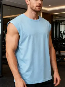 Men's Wide Shoulder Sleeveless Thin Fabric Tank Top, Loose Breathable Gym Workout Muscle Tee, Soft Comfortable Casual Crew Neck Top for Daily & Athletic Wear