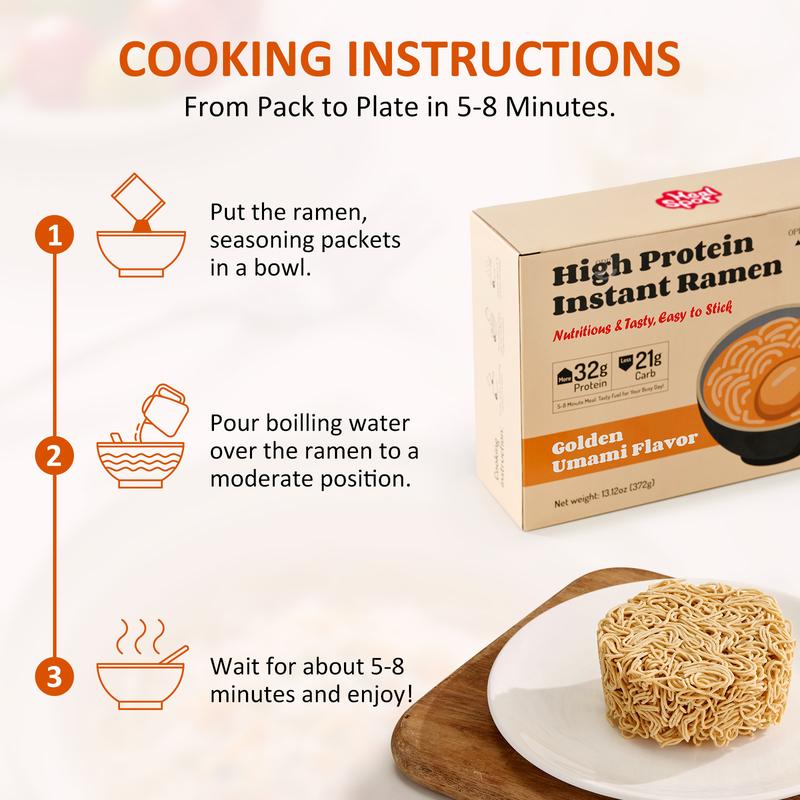 Healspot High-Protein Instant Ramen Cups, 6-Pack – Non-Fried Noodles with 32g Plant-Based Protein, Low Fat, Low Carb, Non-GMO, Keto Friendly (Golden Umami, Smoky Chili & Classic Ramen Flavors)