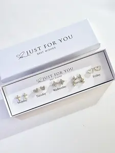 Women's Fashion Set, Hypoallergenic Heart Cross Design, Daily Wear Gift Box Jewelry, Ear Studs, Perfect for All Occasions
