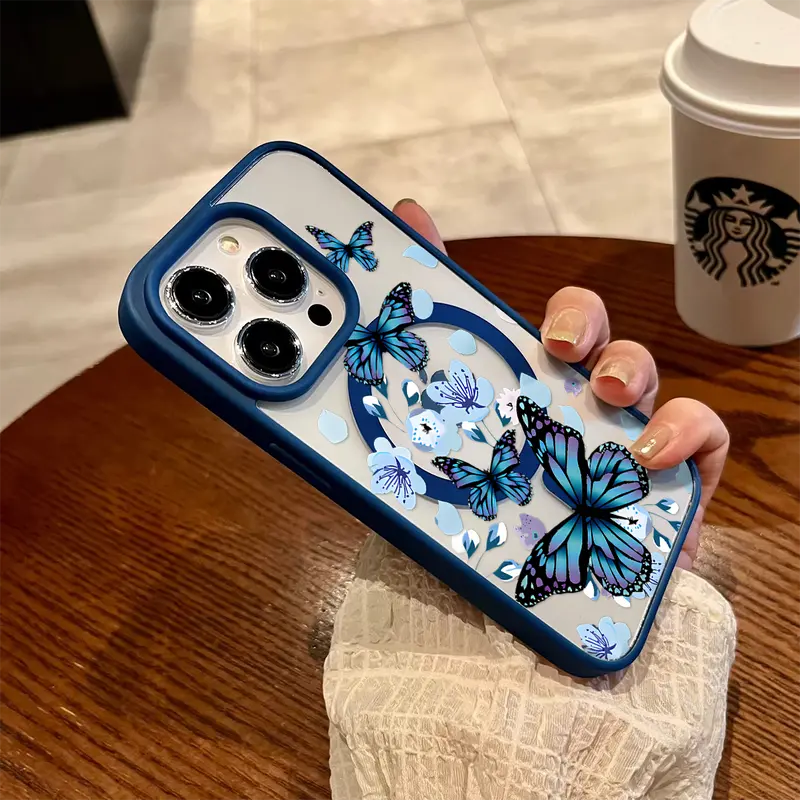 Blue Butterflies Preppy Street Smartphone Casing - TPU Accessories with Anti-Drop, Shockproof Protection, Compatible for iPhone X/XS/Xs Max/11/12/13/14/15/16 Pro Max Plus