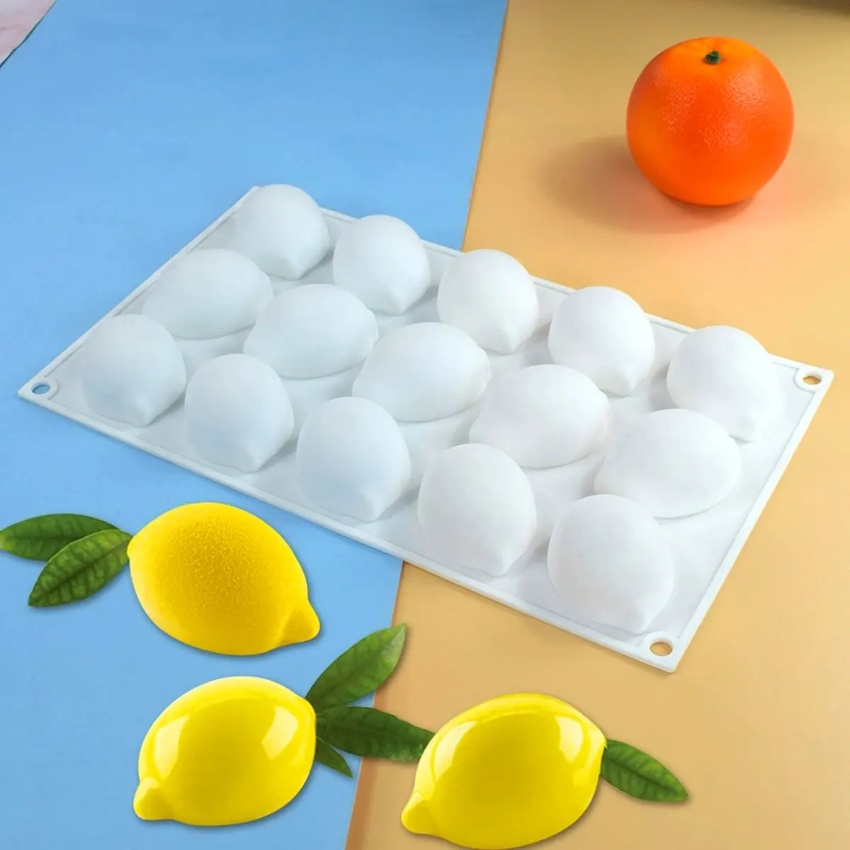 New Arrival 15-Cavity Lemon Mousse Silicone Mold, Cartoon Fruit Chocolate Baking Mold, French Pastry Wax Candle Making Tool