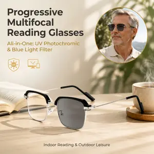 Photochromic Blue Light Blocking Reading Glasses, Lightweight Readers with UV Protection, Classic Frame for Indoor & Outdoor Use