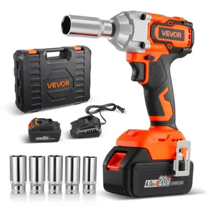 fathersdaygift VEVOR Cordless Impact Wrench, 280 ft-lbs/ 380 Nm High Torque, 3/8 inch, 20V Electric Impact Wrench with Brushless Motor, 4Ah Battery, Charger, 5 Sockets and Belt Clip, for Car Tire Truck DIY