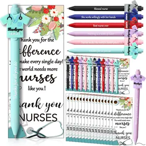 24 Set Nurse Pens Bulk 2026 Nurse Appreciation Gift Cute Medical Themed Cartoon Ballpoint Pens with Inspirational Greeting Cards for Nurse Week Doctor Medical Assistant Healthcare Worker Appreciation Gift CNA Week Supplies