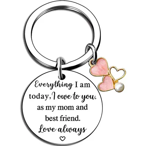 Heart Shaped Car Keychain, Stainless Steel Car Keychain, Gift for Mom, Birthday Gift, Mother's Day Gift from Daughter and Son to Mom, Personalized, Heart Keychains