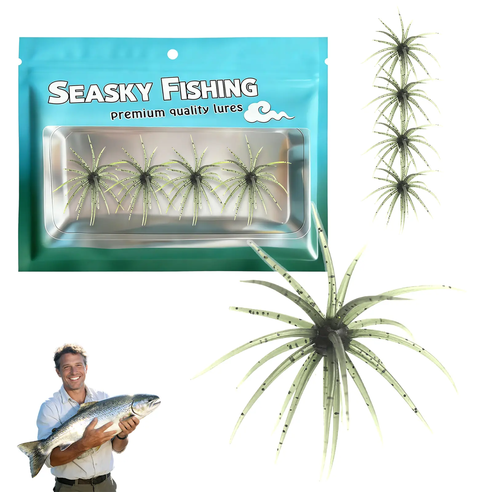 4pcs TPR Plastic Creature Shape Fishing Lure Kit - Soft Lures with Moving Tentacles, Japanese Sea Urchin & Worm Designs, Flexible & Long-Lasting, Slow Sinking for Wacky/Neko Rig, Targets Bass, Perch & More in Lakes