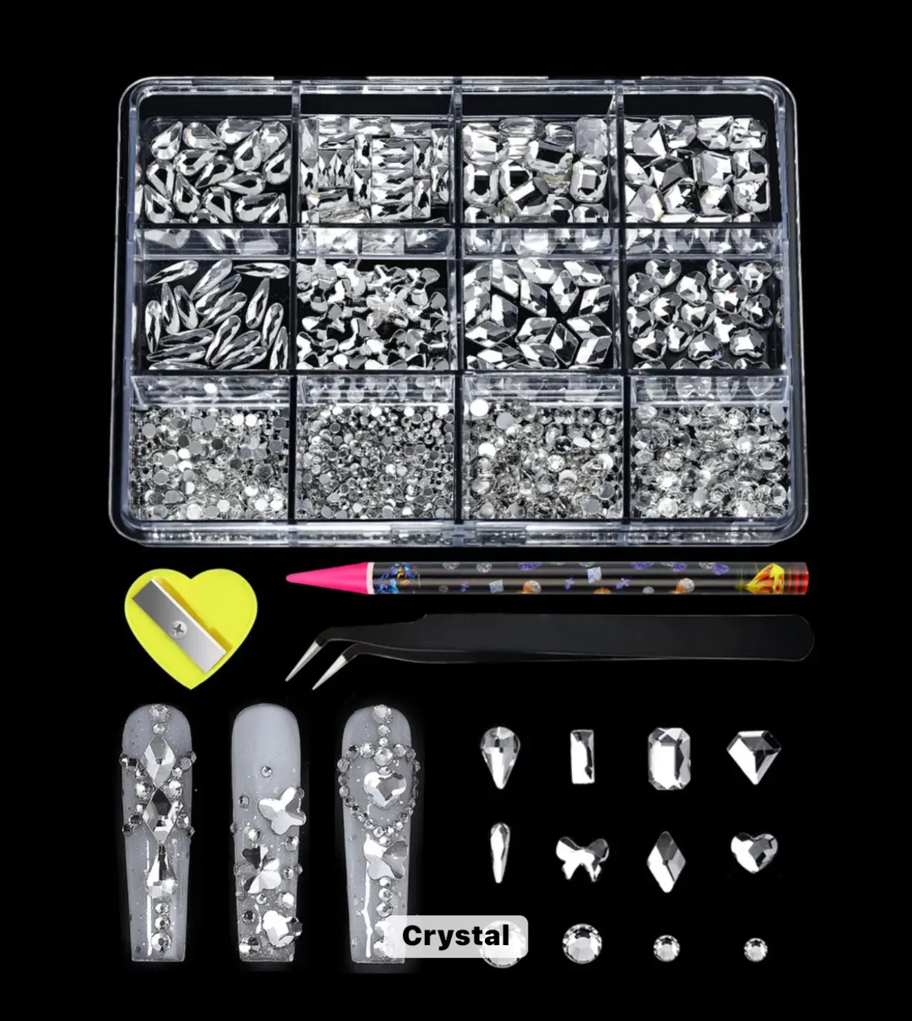 DIY Nail Art Crystals Full Kit - Rhinestone Bedazzling Kit with Wax Pencil, Application Tools, Craft Supplies, Enhances Arts for Crystalline Look (Beauty & Personal Care Decoration Accessories, Use with Tool), Crafts, Nail Decor, Enhances Nail Arts