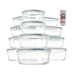 12 Pack Glass Food Storage Containers with Grey Lids, 550°F Heat Resistant Airtight Leakproof BPA-Free, Portable Meal Prep for Home Office Travel Picnic