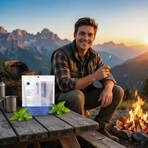 26Pcs 5-in-1 Travel Toothbrush with Filling Beads | No Water No Toothpaste | Disposable Oral Care Brush with Floss & Tongue Scraper