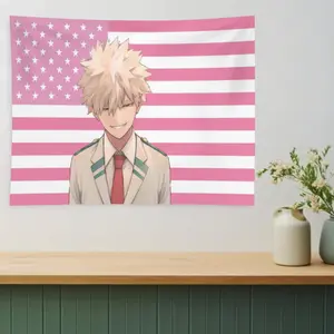 Anime My Hero Academias Bakugou Katsuki American Flag Tapestry Dormitory Bedhead Background Cloth Aesthetic Room Home Decor  White Decoration Items Decorations Supplies