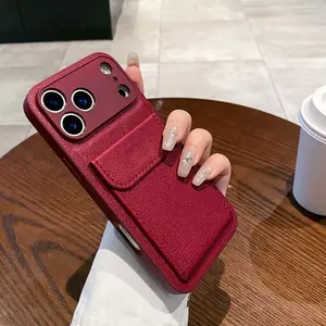 PU Leather Card Holder Phone Case with Stand - Simple & Premium Feel, All-Around Drop Protection, Anti-Fingerprint, Instagram Aesthetic, Compatible with Apple iPhone 17, 16, 15, 14, 13, 12, 11, 8, 7, X, XS, XR, Plus, Pro, Pro Max, SE, MINI.