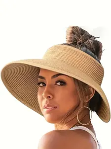Women's Straw Visor Hat, Casual Wide Brim Sun Hat, Sunscreen Hat for Women, UV Protection for Travel and Beach