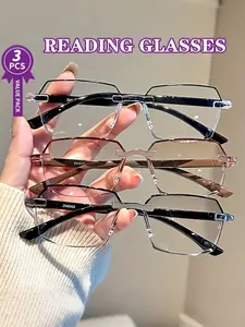 3 Pcs Comfortable Lightweight Reading Glasses Unframed Rectangular Edge-cut +1.0 to +4.0 Dioptric Power, Christmas Gifts